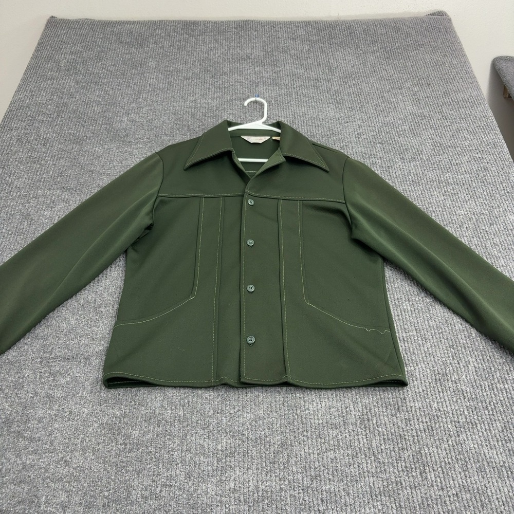 Vintage Wrangler Leisure Jacket Mens M Green Polyester Contrast Stitch 70s Retro